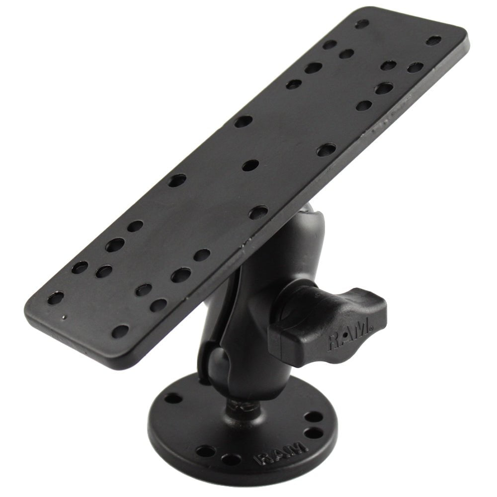 RAM Mount 1" Diameter Ball Mount w/Short Double Socket Arm, 6.25" x 2" Rectangle Base & 2.5" Round Base (AMPS Pattern) [RAM-B-111U-A] - Houseboatparts.com