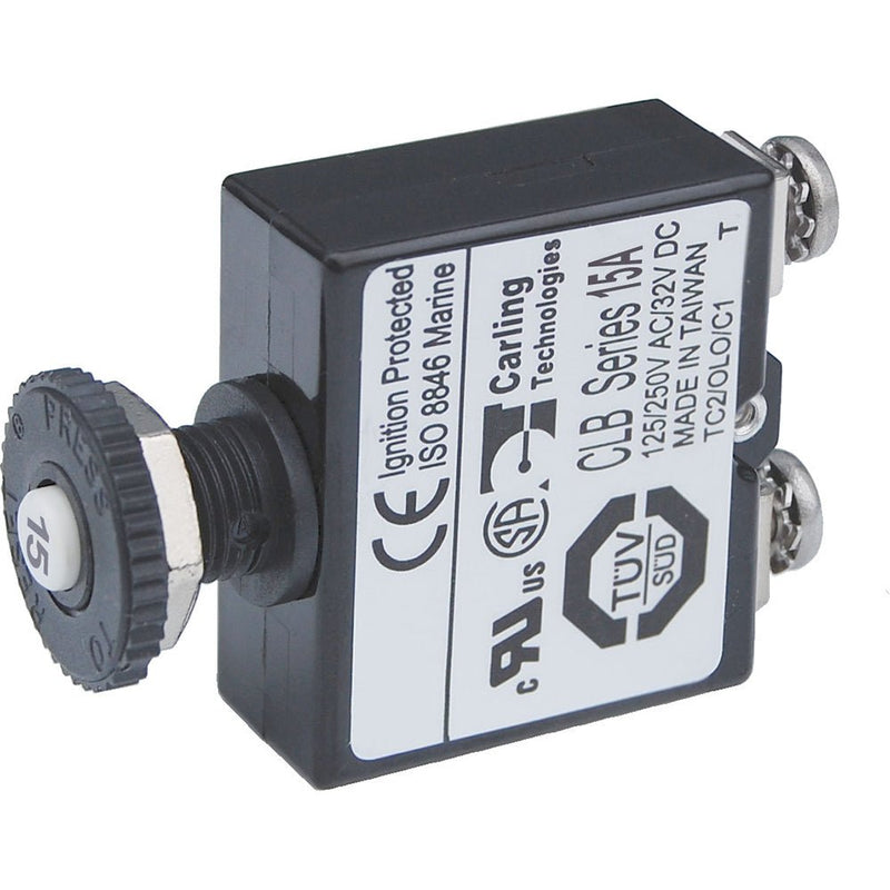 Blue Sea Push Button Reset Only Screw Terminal Circuit Breaker - 15 Amps [2133] - Houseboatparts.com