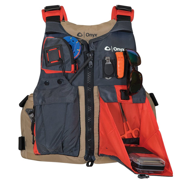 Onyx Kayak Fishing Vest - Adult Universal - Tan/Grey [121700-706-004-17] - Houseboatparts.com