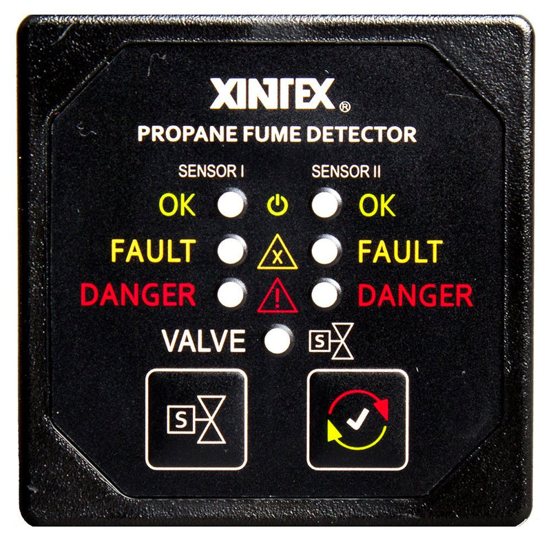 Fireboy-Xintex Propane Fume Detector Alarm w/2 Plastic Sensors Solenoid Valve - Square Black Bezel Display [P-2BS-R] - Houseboatparts.com