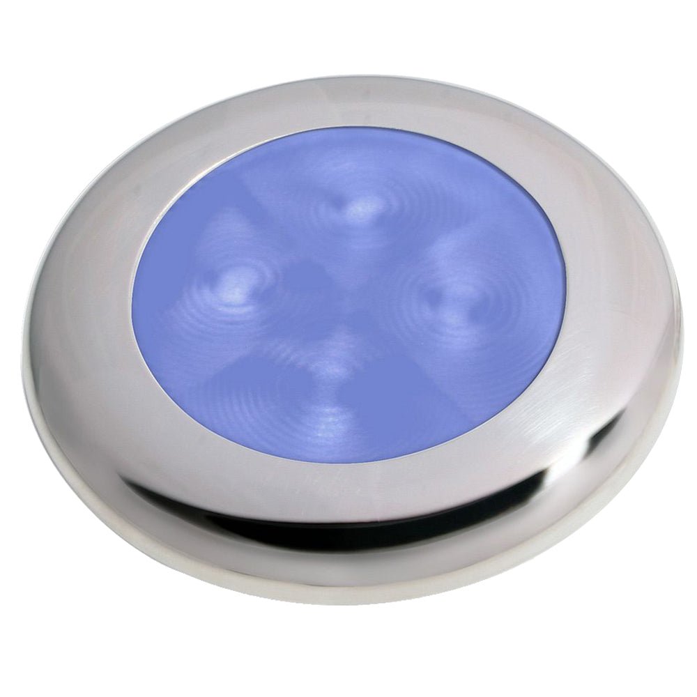 Hella Marine Slim Line LED 'Enhanced Brightness' Round Courtesy Lamp - Blue LED - Stainless Steel Bezel - 12V [980502221] - Houseboatparts.com