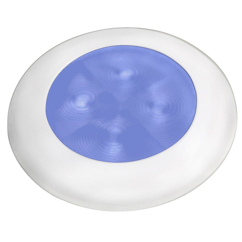 Hella Marine Slim Line LED 'Enhanced Brightness' Round Courtesy Lamp - Blue LED - White Plastic Bezel - 12V [980502241] - Houseboatparts.com