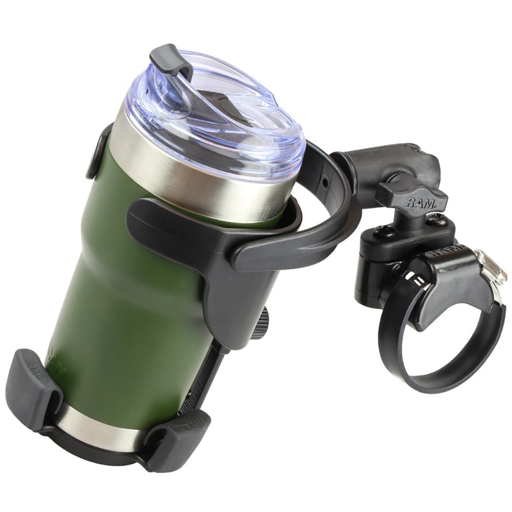RAM Mount Level Cup XL Low Profile Mount w/Large Strap Clamp Base [RAP-B-417-200-1-231Z-2NUBU] - Houseboatparts.com