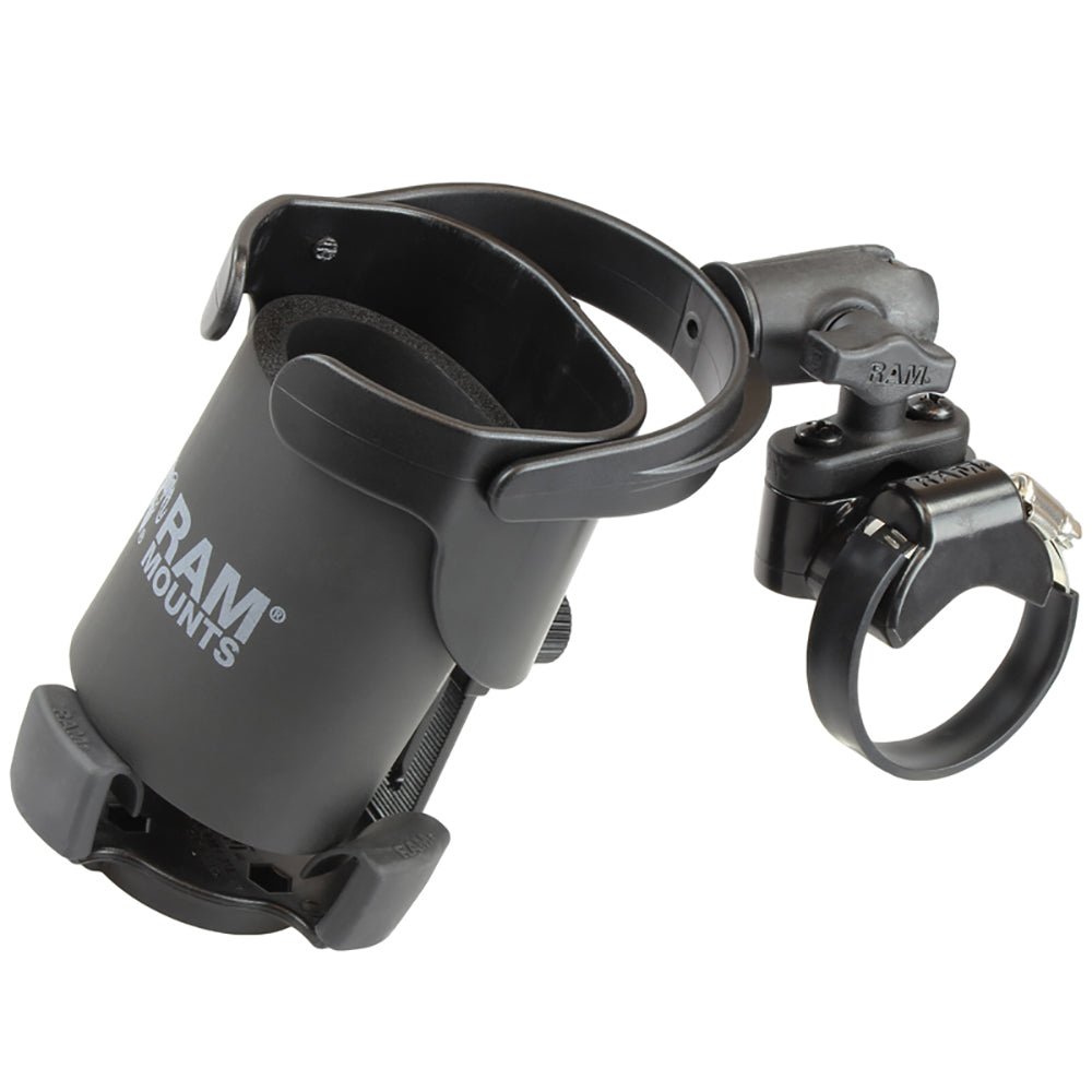 RAM Mount Level Cup XL Low Profile Mount w/Large Strap Clamp Base [RAP-B-417-200-1-231Z-2NUBU] - Houseboatparts.com