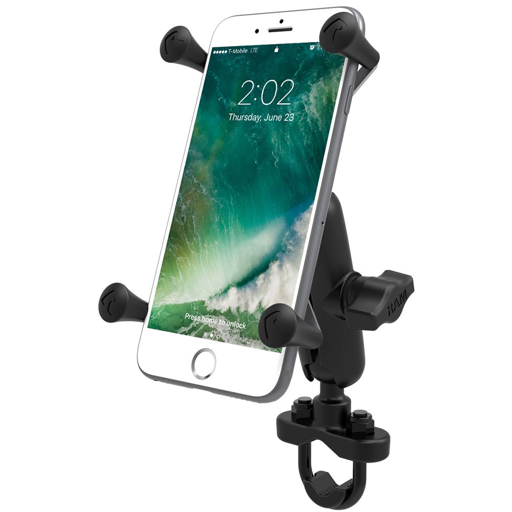 RAM Mount Handlebar Rail Mount w/Zinc Coated U-Bolt Base Universal X-Grip Large Phone/Phablet Cradle [RAM-B-149Z-UN10U] - Houseboatparts.com