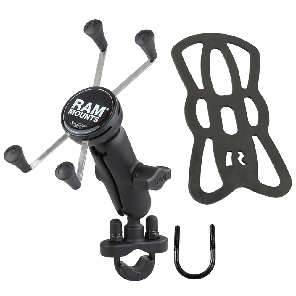 RAM Mount Handlebar Rail Mount w/Zinc Coated U-Bolt Base Universal X-Grip Large Phone/Phablet Cradle [RAM-B-149Z-UN10U] - Houseboatparts.com