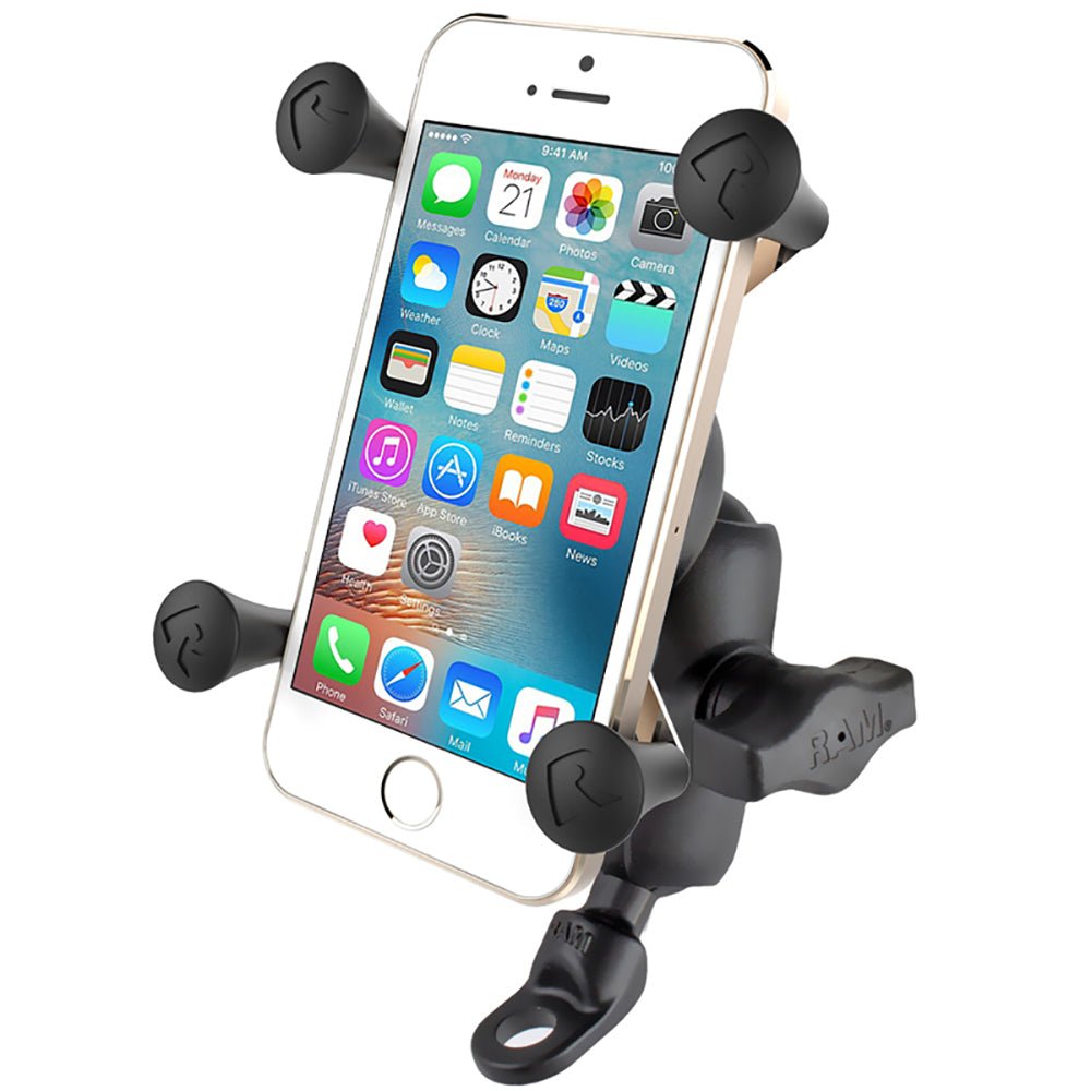 RAM Mount 9mm Angled Base Motorcycle Mount w/Short Double Socket Arm Universal X-Grip Cell/iPhone Cradle [RAM-B-272-A-UN7] - Houseboatparts.com