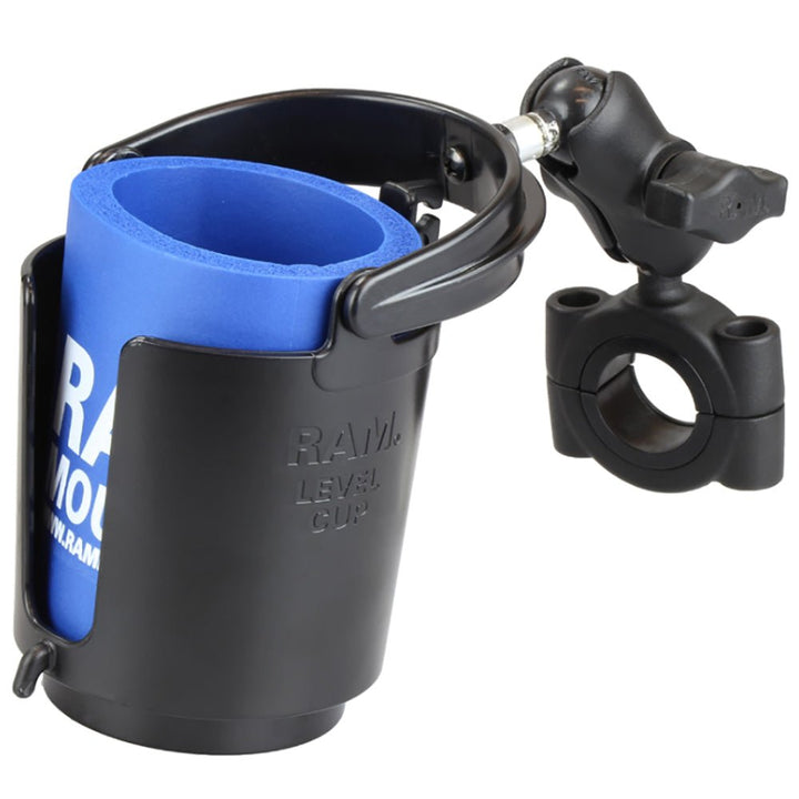 RAM Mount Torque 1-1/8" - 1-1/2" Diameter Handlebar/Rail Base w/B Size 1" Ball, Short Arm Level Cup [RAM-B-408-112-15-A-132U] - Houseboatparts.com