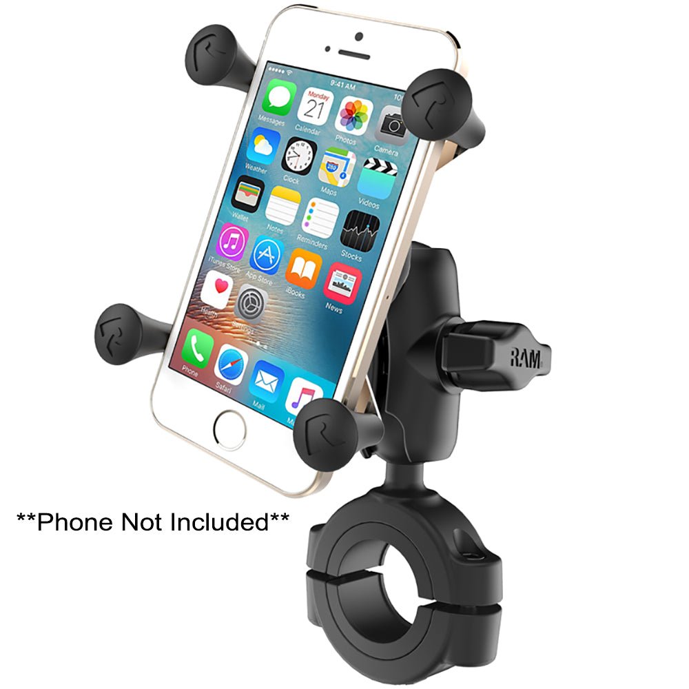 RAM Mount RAM Torque 1 1/8" - 1 1/2" Diameter Handlebar/Rail Base with B Size 1" Ball, Short Arm and X-Grip for Phones [RAM-B-408-112-15-A-UN7U] - Houseboatparts.com