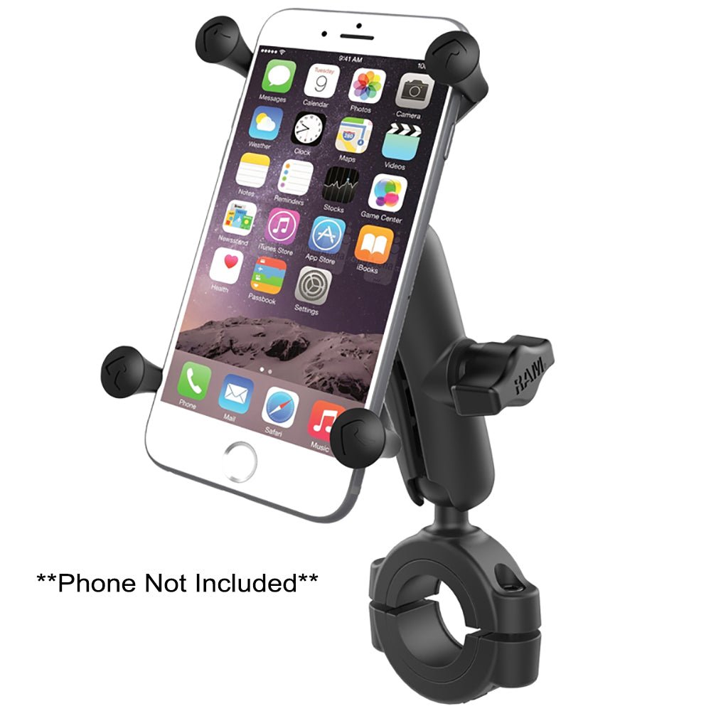 RAM Mount RAM Torque 1 1/8" - 1 1/2" Diameter Handlebar/Rail Base with 1" Ball, Medium Arm and X-Grip for Larger Phones [RAM-B-408-112-15-UN10U] - Houseboatparts.com