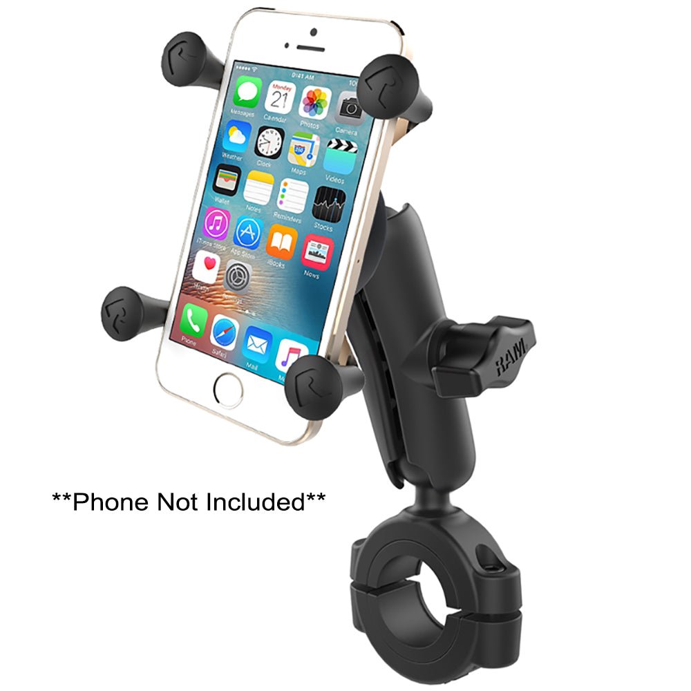 RAM Mount RAM Torque 1 1/8" - 1 1/2" Diameter Handlebar/Rail Bae with 1" Ball, Medium Arm and X-Grip for Larger Phones [RAM-B-408-112-15-UN7U] - Houseboatparts.com