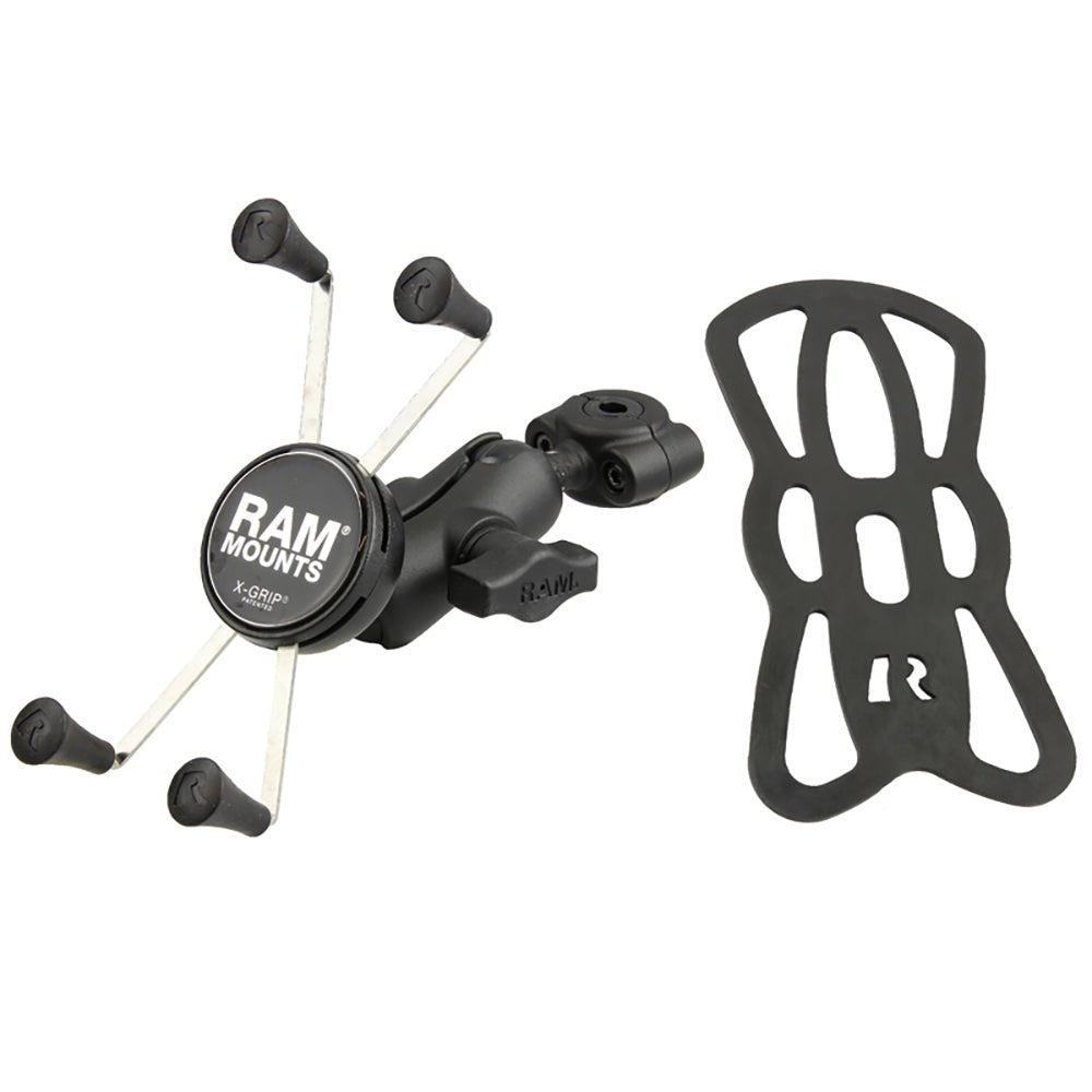 RAM Mount RAM Torque 3/8" - 5/8" Diameter Mini Rail Base with 1" Ball, Short Arm and X-Grip for Larger Phones [RAM-B-408-37-62-A-UN10] - Houseboatparts.com