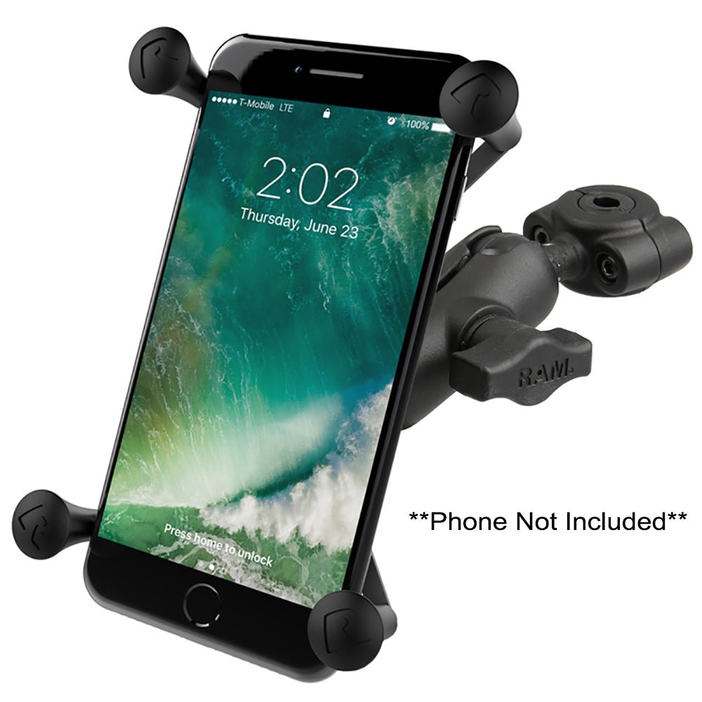 RAM Mount RAM Torque 3/8" - 5/8" Diameter Mini Rail Base with 1" Ball, Short Arm and X-Grip for Larger Phones [RAM-B-408-37-62-A-UN10] - Houseboatparts.com