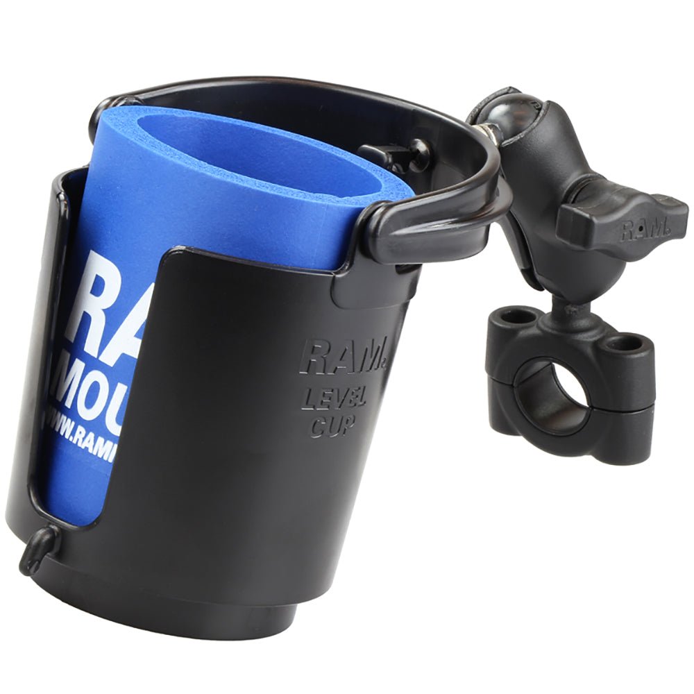 RAM Mount RAM Torque 3/4" - 1" Diameter Handlebar/Rail Base with 1" Ball, SHORT Arm and Level Cup [RAM-B-408-75-1-A-132U] - Houseboatparts.com