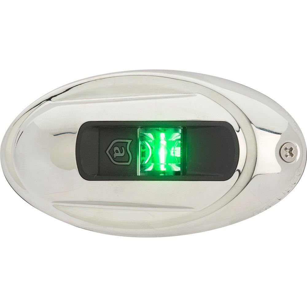 Attwood LightArmor Vertical Surface Mount Navigation Light - Oval - Starboard (green) - Stainless Steel - 2NM [NV4012SSG-7] - Houseboatparts.com