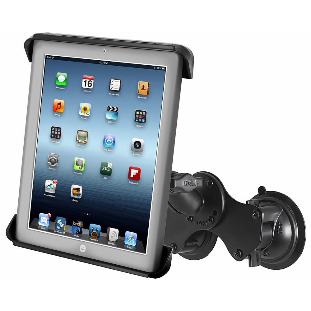 RAM Mount Double Twist-Lock Suction Cup Mount w/Tab-Tite Universal Spring Loaded Cradle f/Apple iPad 1-4 w/or w/o Light Duty Case [RAM-B-189-TAB3U] - Houseboatparts.com