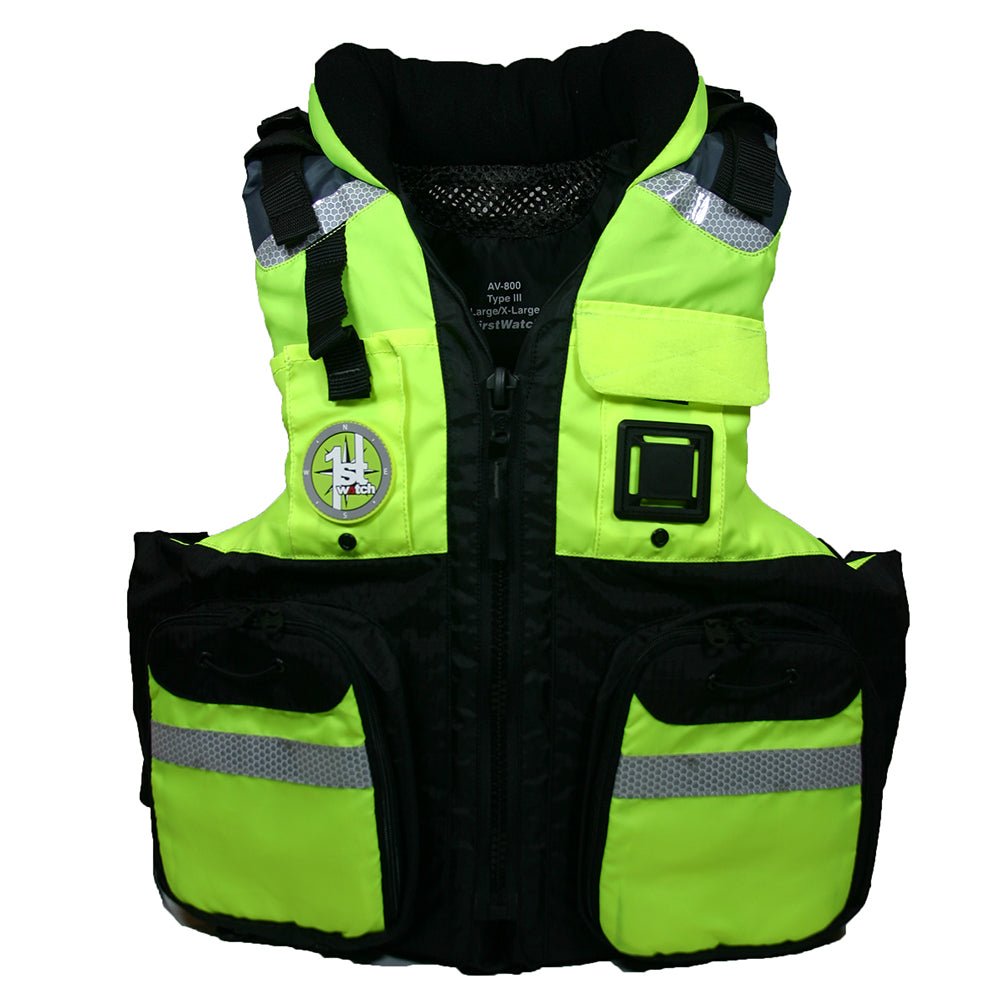 First Watch AV-800 Four Pocket Flotation Vest - Hi-Vis Yellow - Small to Medium [AV-800-HV-S/M] - Houseboatparts.com