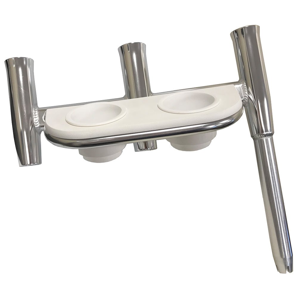 Tigress Offset Triple Rod Holder w/Cup Holders - Port Side - Polished Aluminum [88148] - Houseboatparts.com
