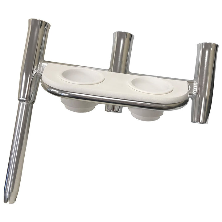 Tigress Offset Triple Rod Holder w/Cup Holders - Starboard Side - Polished Aluminum [88148 - 1] - Houseboatparts.com