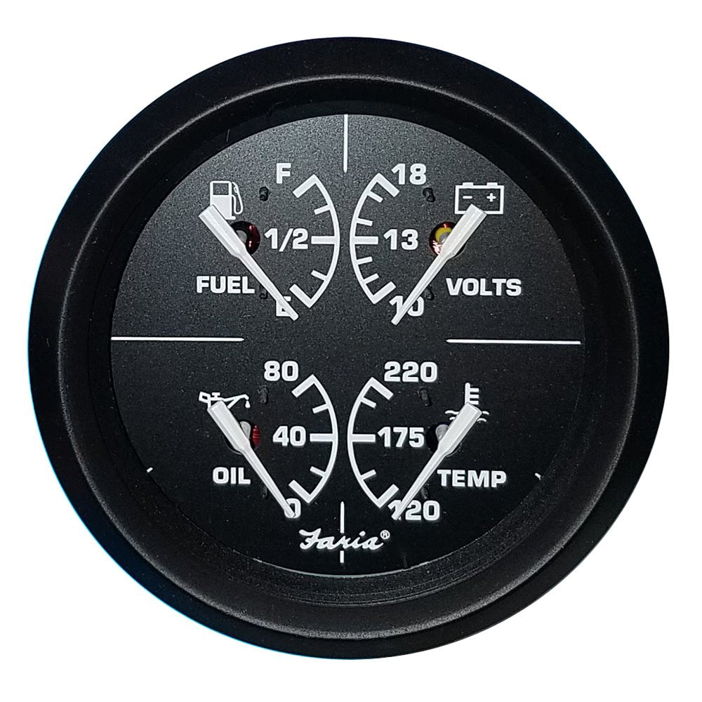 Faria Euro Black 4" Multifunction Gauge - Volt/Fuel/Oil/Water Temperature [32851] - Houseboatparts.com