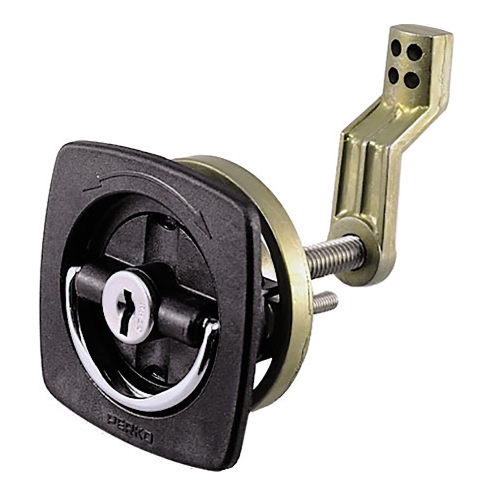 Perko Black Flush Lock - 2.5" x 2.5" w/Offset Cam Bar Flexible Polymer Strike [0931DP1BLK] - Houseboatparts.com