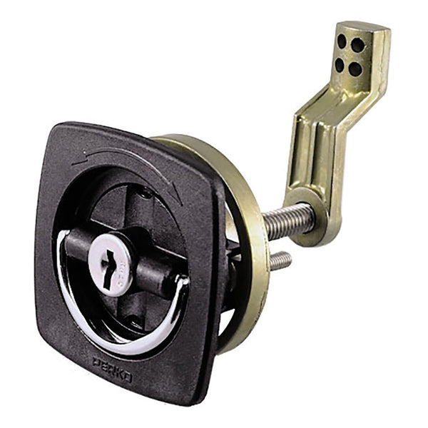 Perko Black Flush Lock - 2.5" x 2.5" w/Offset Cam Bar Flexible Polymer Strike [0931DP1BLK] - Houseboatparts.com