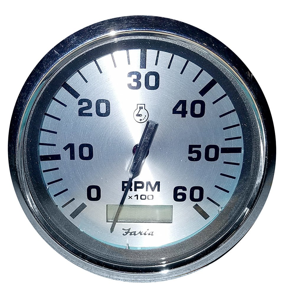 Faria Spun Silver 4" Tachometer w/Hourmeter (6000 RPM) (Gas Inboard) [36032] - Houseboatparts.com