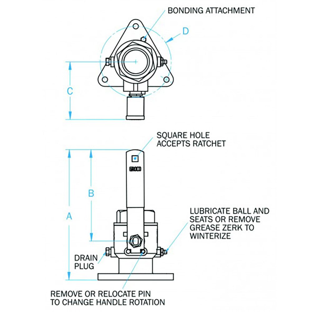 GROCO 1 - 1/4" Bronze Tri - Flanged Ball Valve/Seacock [FBV - 1250] - Houseboatparts.com