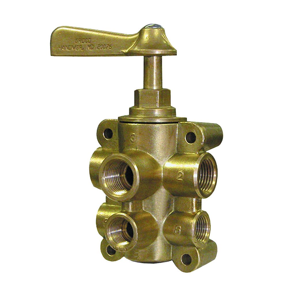 GROCO 6-Port NPT Bronze Fuel Valve 1/2" Main - 3/8" Return [FV-65038] - Houseboatparts.com