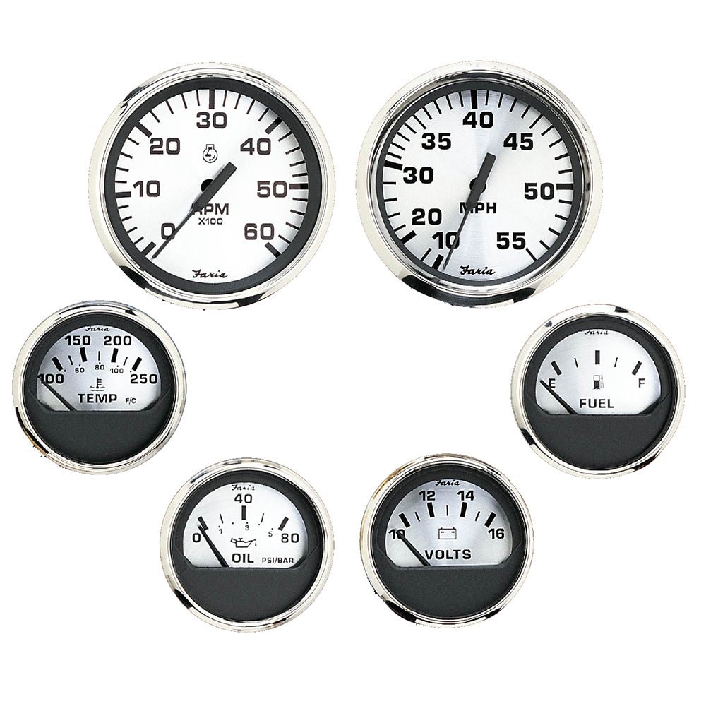 Faria Spun Silver Box Set of 6 Gauges f/ Inboard Engines - Speed, Tach, Voltmeter, Fuel Level, Water Temperature Oil [KTF0184] - Houseboatparts.com