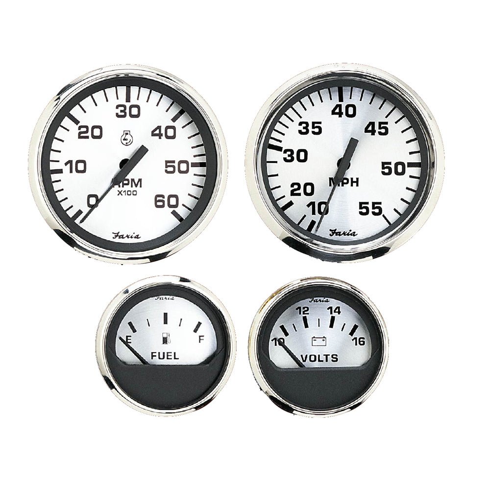 Faria Spun Silver Box Set of 4 Gauges f/Outboard Engines - Speedometer, Tach, Voltmeter Fuel Level [KTF0182] - Houseboatparts.com