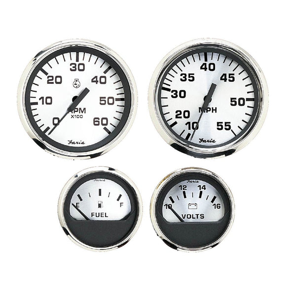 Faria Spun Silver Box Set of 4 Gauges f/Outboard Engines - Speedometer, Tach, Voltmeter Fuel Level [KTF0182] - Houseboatparts.com