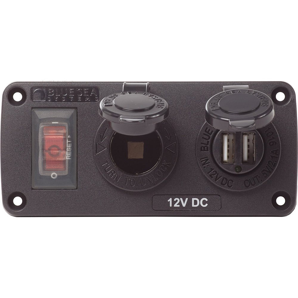 Blue Sea 4363 Water Resistant USB Accessory Panels - 15A Circuit Breaker, 12V Socket, 2.1A Dual USB Charger [4363] - Houseboatparts.com