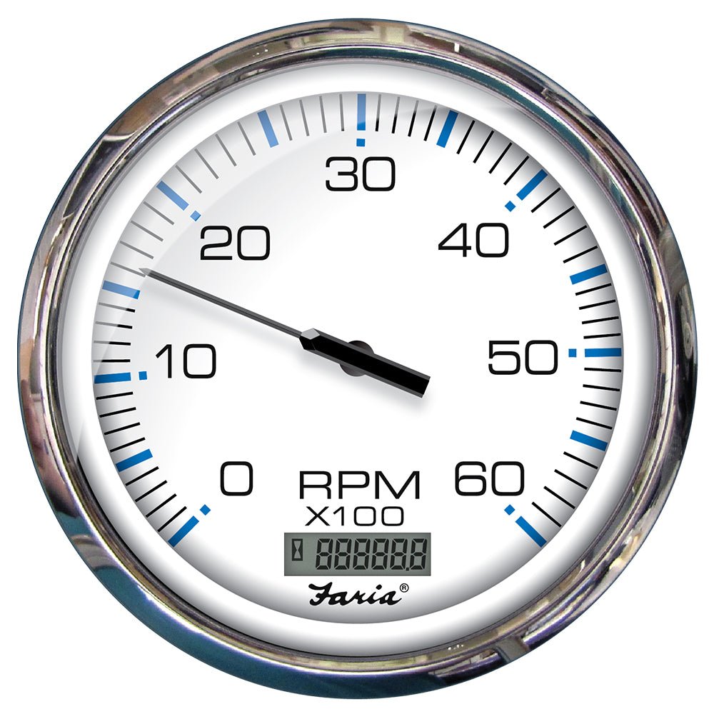 Faria Chesapeake White SS 5" Tachometer w/Digital Hourmeter - 6000 RPM (Gas) (Inboard) [33863] - Houseboatparts.com