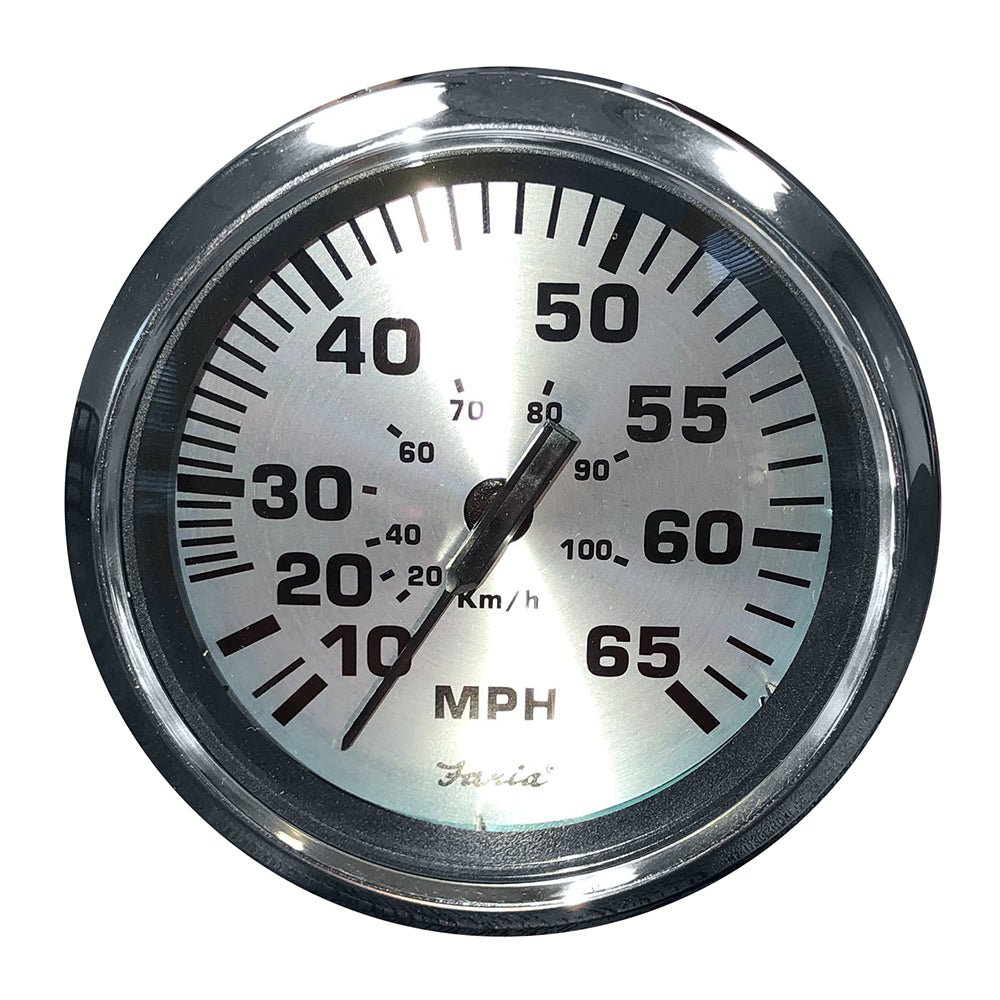 Faria Spun Silver 4" Speedometer - 65 MPH (Pitot) [36010] - Houseboatparts.com