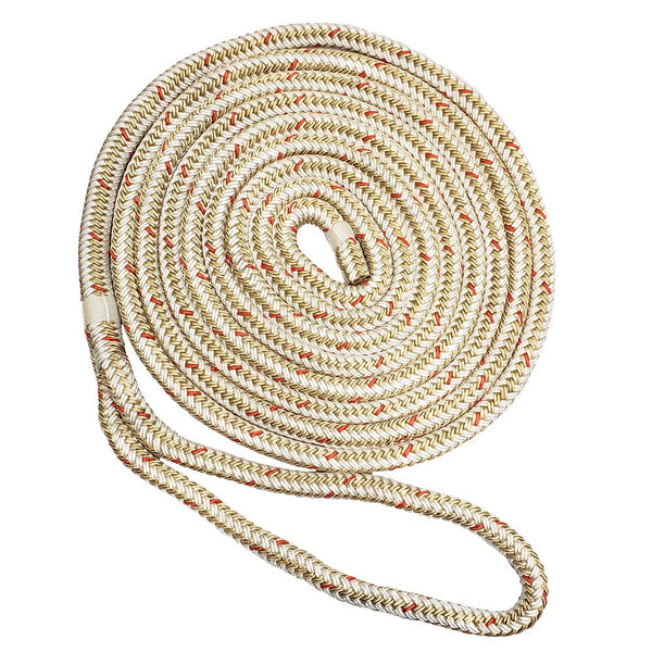New England Ropes 3/8" Double Braid Dock Line - White/Gold w/Tracer - 15 [C5059-12-00015] - Houseboatparts.com