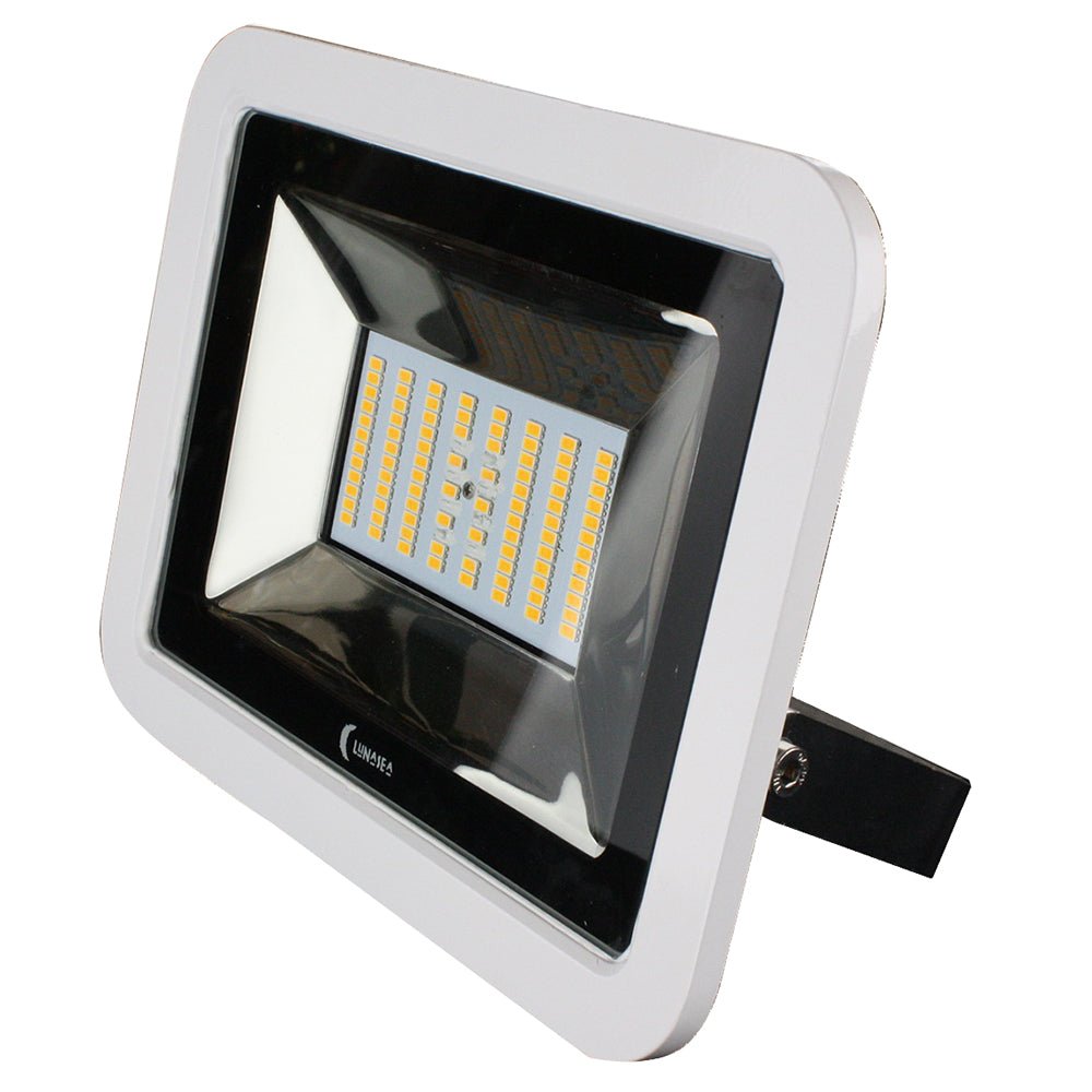 Lunasea 35W Slimline LED Floodlight, 12/24V, Cool White, 4800 Lumens, 3 Cord - White Housing [LLB-36MN-81-00] - Houseboatparts.com