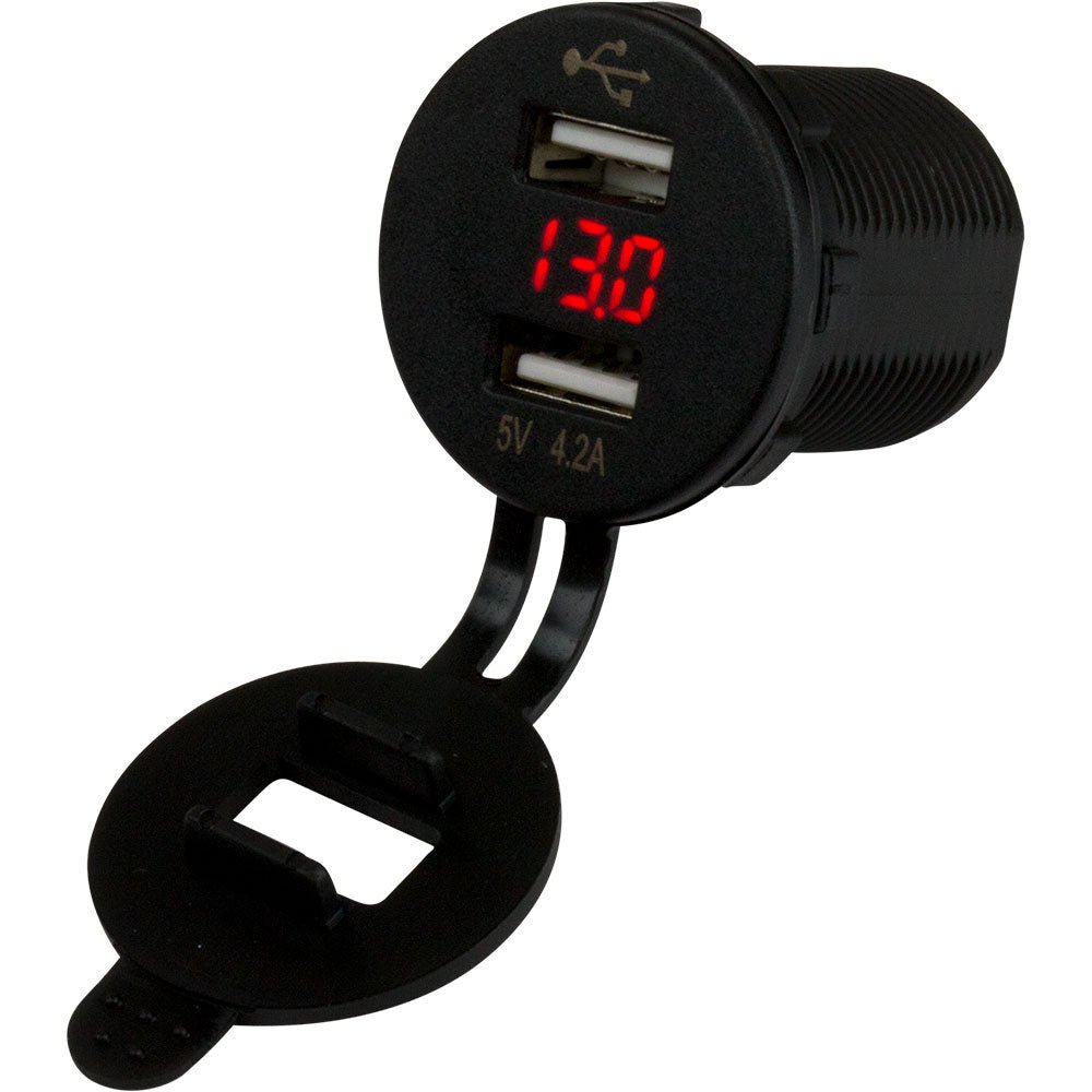 Sea-Dog Dual USB Socket/Voltmeter w/Hidden Display [426517-1] - Houseboatparts.com