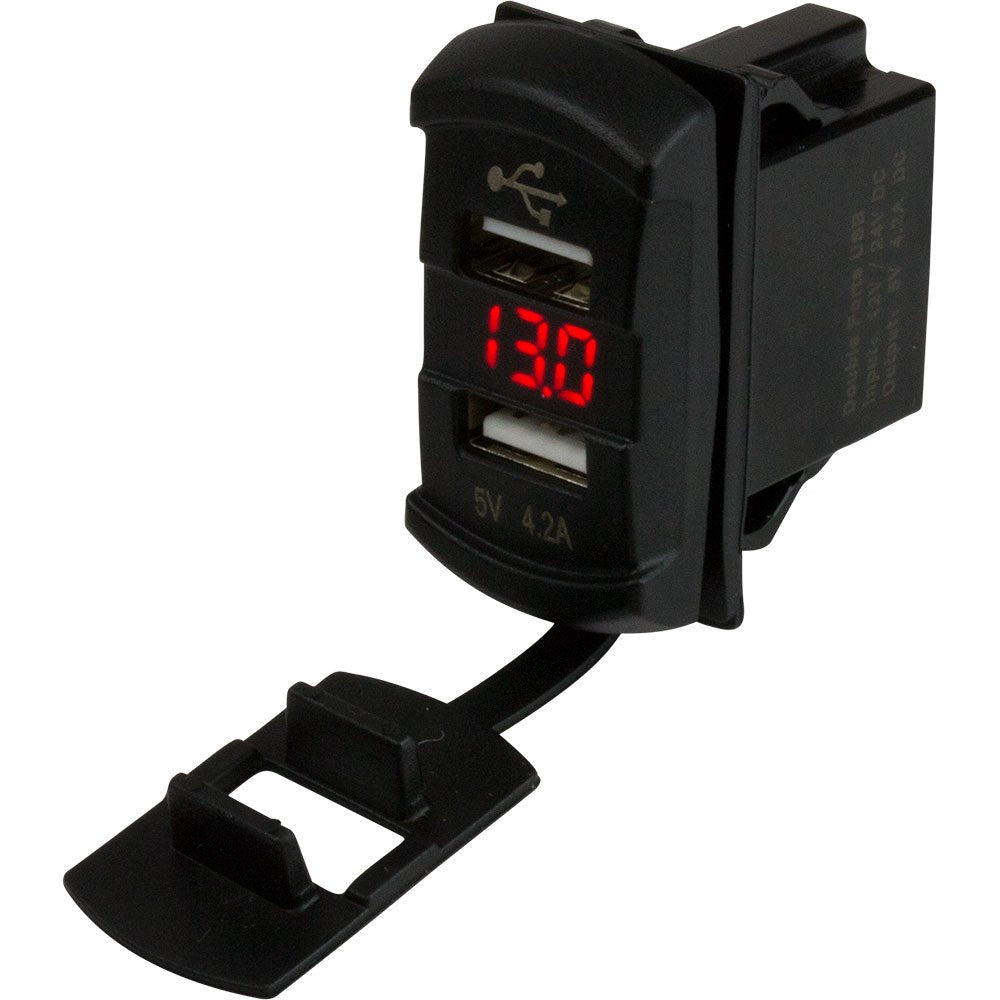 Sea-Dog Dual USB Rocker Switch Style Voltmeter w/Hidden Display [426527-1] - Houseboatparts.com