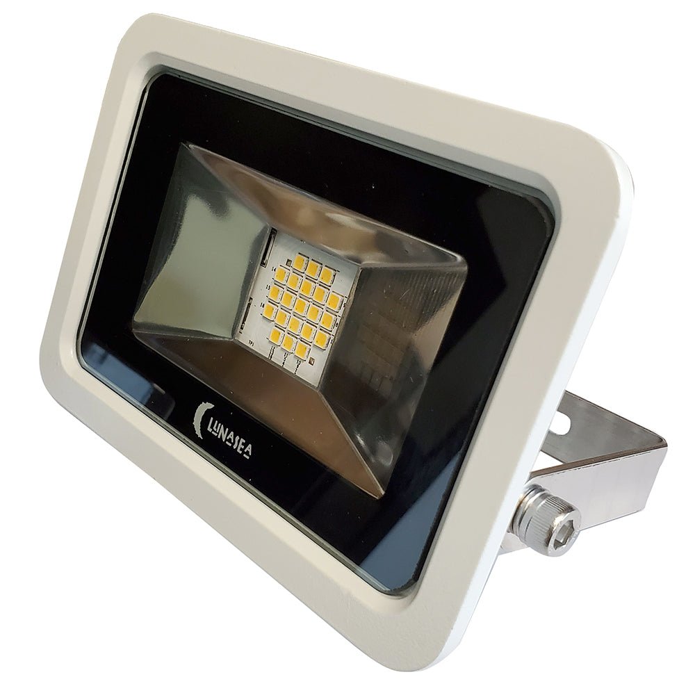 Lunasea 10W Slimline LED Floodlight, 120VAC Only, Cool White, 1200 Lumens, 3 Cord - White Housing [LLB-366N-31-10] - Houseboatparts.com