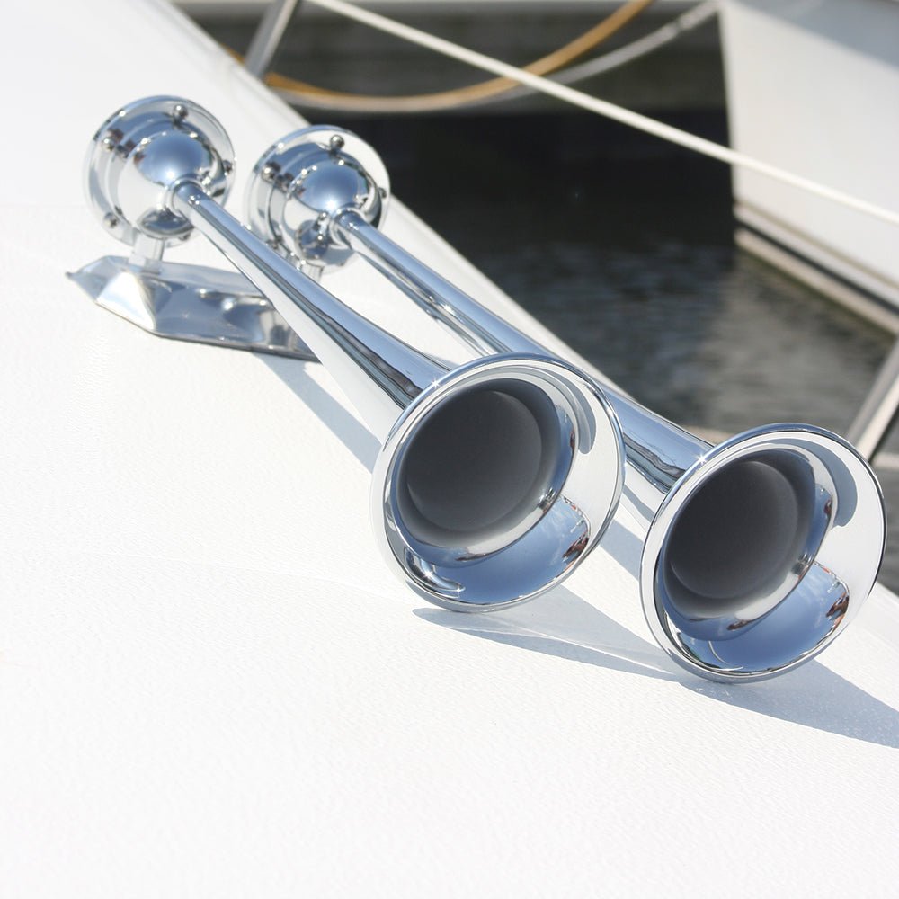 Marinco 24V Chrome Plated Dual Trumpet Air Horn [10624] - Houseboatparts.com