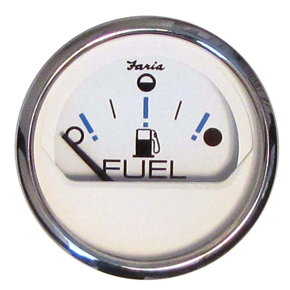 Faria Chesapeake White SS 2" Fuel Level Gauge - Metric (E-1/2-F) [13818] - Houseboatparts.com