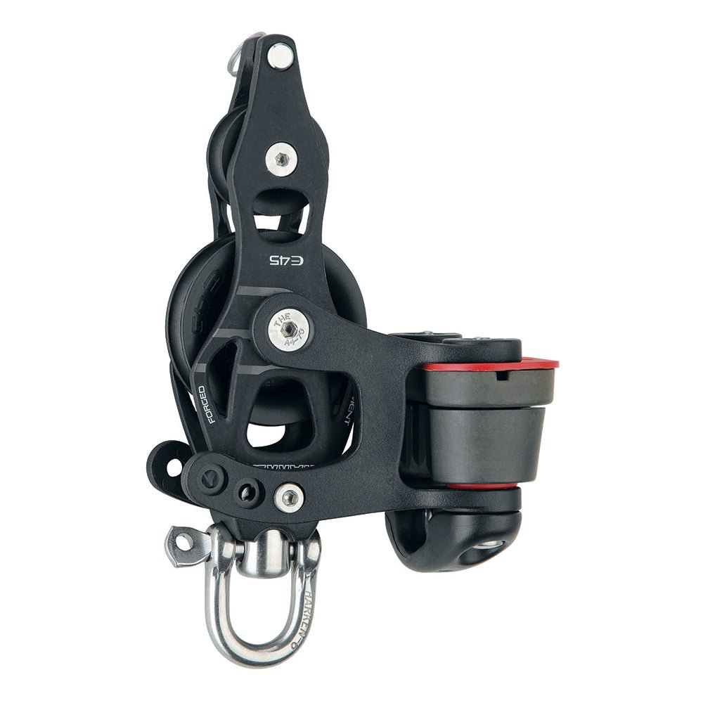 Harken 45mm Single Aluminum Element Fiddle Block w/Swivel, Becket 150 Cam Cleat [6234] - Houseboatparts.com