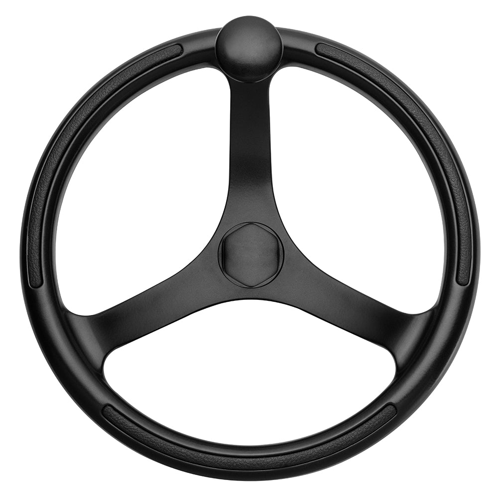 Schmitt Marine Primus Wheel 13.5" Black 3/4" Tapered Shaft w/Knob Finger Grips - Black Powder Coat [742132BFGK] - Houseboatparts.com