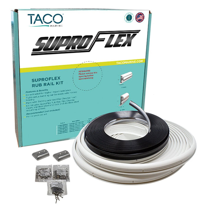 TACO SuproFlex Rub Rail Kit - White w/Flex Chrome Insert - 1.6"H x .78"W x 60L [V11-9960WCM60-2] - Houseboatparts.com