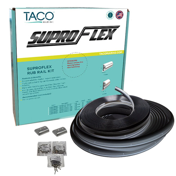 TACO SuproFlex Rub Rail Kit - Black w/Flex Chrome Insert - 2"H x 1.2"W x 80L [V11-9990BBK80-2] - Houseboatparts.com