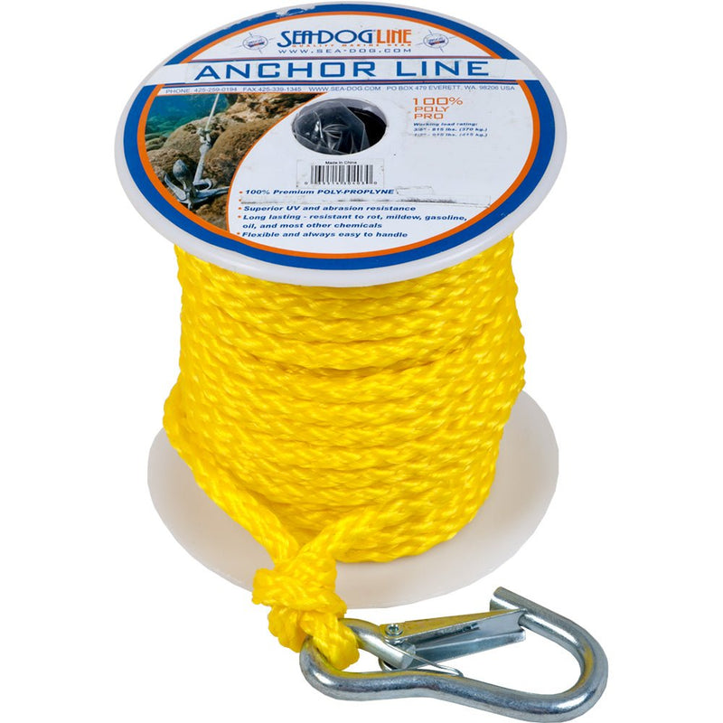 Sea-Dog Poly Pro Anchor Line w/Snap - 3/8" x 100 - Yellow [304210100YW-1] - Houseboatparts.com