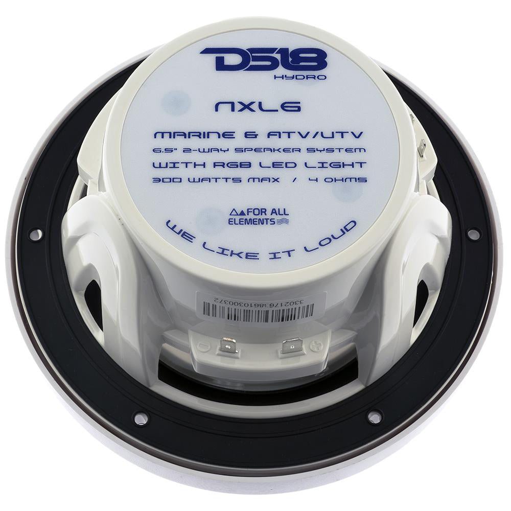 DS18 HYDRO 6.5" 2-Way Marine Speakers w/RGB LED Lights 300W - White [NXL-6] - Houseboatparts.com