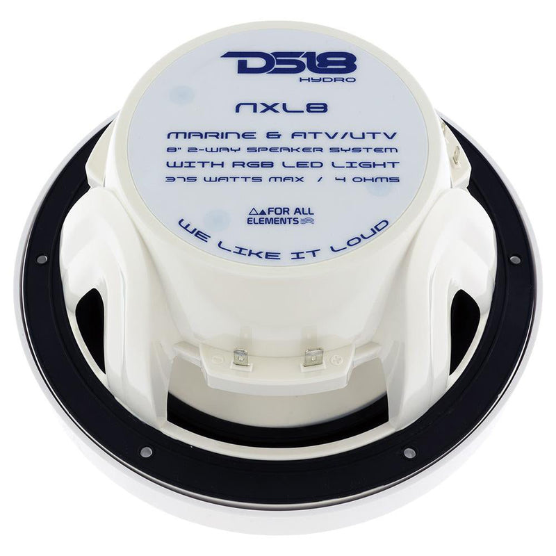 DS18 HYDRO 8" 2-Way Marine Speakers w/RGB LED Lights 375W - White [NXL-8] - Houseboatparts.com