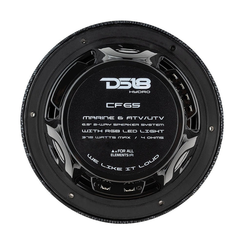 DS18 HYDRO 6.5" 2-Way Marine Speakers w/RGB LED Lights 375W - Black Carbon Fiber [CF-65] - Houseboatparts.com